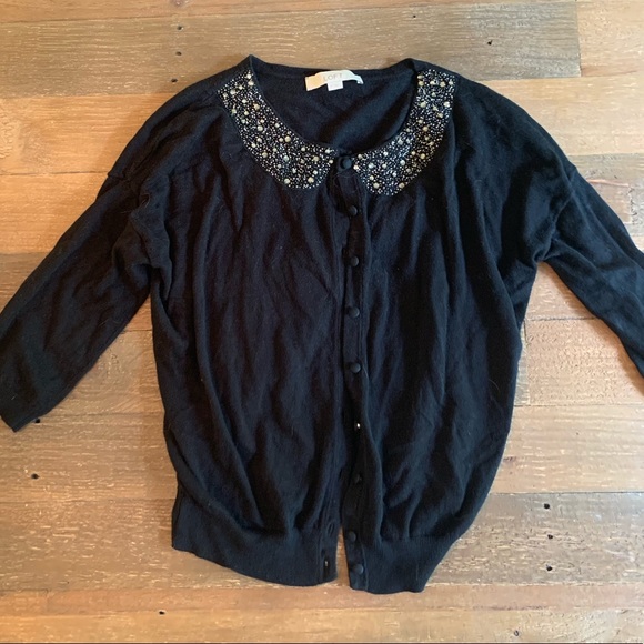 LOFT Sweaters - 2/$10 Gem Embellished Collar 3/4 sleeve Cardigan